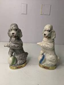 lot 20 image: Set of (2) Vintage Beam Matching Poodles Penny Bourbon Decanters
