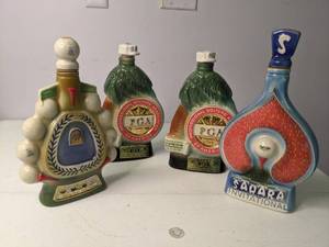 lot 24 image: Set of (4) Vintage Golf Themed Beam Decanters 1971