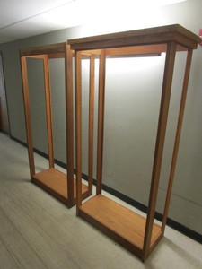 lot 503 image: WOOD SHELVING UNITS, W GLASS SHELVES