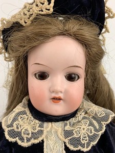 lot 8 image: Antique Armand Marseille 370 German Bisque-Head Doll w Florodora Kid Leather Body, 18 Tall