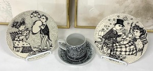 lot 68 image: Bjorn Wiinblad Nymolle Ceramic Pieces and Two Framed Wiinblad Prints, Signed in Minneapolis