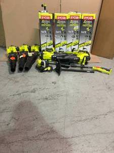 lot 9 image: mix pallet of ryobi string trimmers and jet fan blowers CUSTOMER RETURNS SEE ALL PICTURES