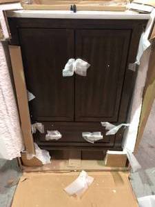 lot 26 image: Dorel Living Otum 24 Bathroom Vanity, Dark Walnut in good condition see all pictures