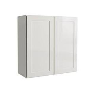 lot 58 image: Courtland Shaker Assembled 30 in. x 30 in. x 12 in. Stock Wall Kitchen Cabinet in Polar White Finish by Hampton Bay- open box not used - see pictures