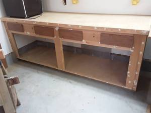 lot 51 image: Work Bench 96x30x37  Bring Power Tools To Remove-Fastened To Wall & Floor (Philips Head Hardware)