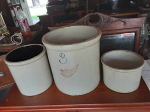 lot 89 image: 3-Gallon Red Wing Crock & 2-Others