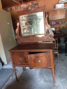 lot 95 image: Vintage 2 Door Side Board 39x19x35 & Vintage Mirror
