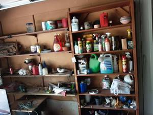 lot 102 image: All Contents Of Shelf In Garage-5 Units, 2-Door Metal Cabinet