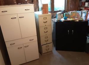 lot 108 image: 3-Cabinets & Games On Top Of Right Side Cabinet