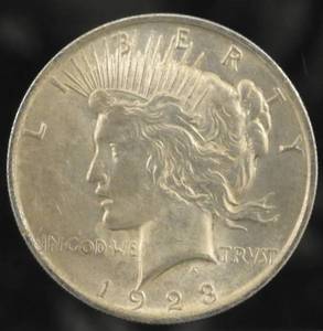 1923 Peace Dollar in case uncircula...