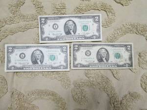 Lot of 3 - $2.00 bills US Currency...