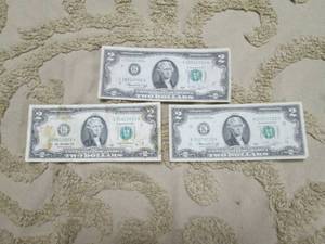 Lot of 3 - $2.00 bills US Currency...