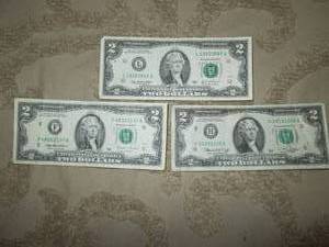 Lot of 3 - $2.00 bills US Currency...