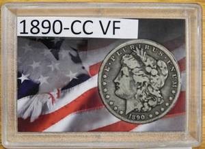 1890 CC Carson City Morgan Dollar VF Very Fine Condition in patriotic case