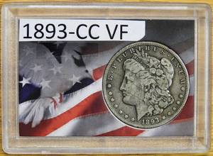 1893 CC Carson City Morgan Dollar VF Very Fine condition in patriotic case wonderful looking coin