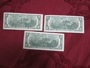 3 $2.00 Dollar Bills Collectible Paper Money