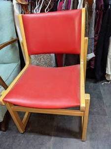 lot 151 image: Retro Red Leather & Wood Chair