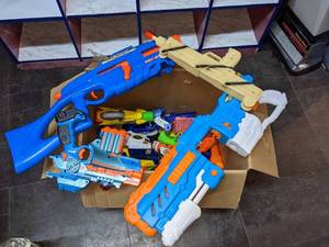 lot 121 image: Box Full of Nerf Water and Other Guns