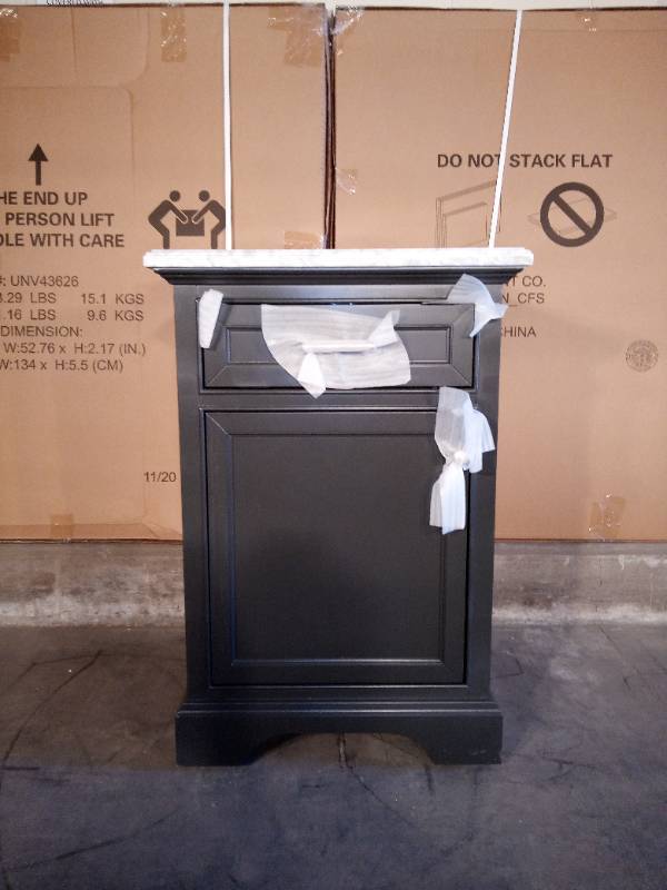 Windlowe 24 in. W x 22 in. D x 35 in. H Bath Vanity in Gray with Carrara Marble Vanity Top in White with White Sink