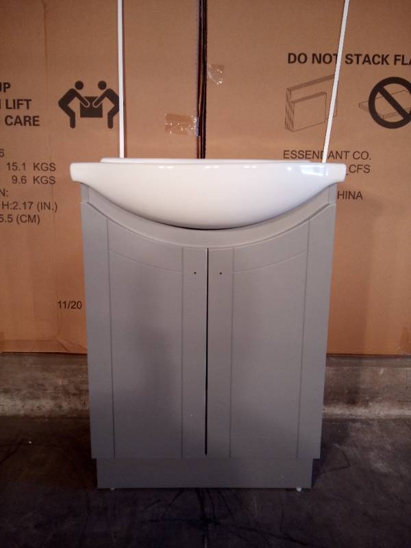 Highmont 24 in. W x 17-18 in. D Bath Vanity in Twilight Gray with Porcelain Vanity Top in Solid White with White Basin