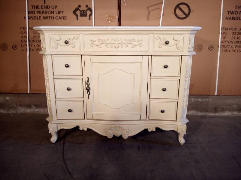 Winslow 45 in. W x 22 in. D Bath Vanity in Antique White with Vanity Top in White Marble with White Basin (damaged Top)