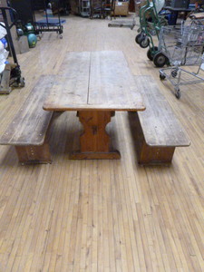 Solid Wood Table with 2 Benches