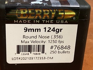 (1) 250-Count Box Of Berrys 9mm-Lu...