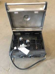 lot 1 image: Brinkmann Grills 2-burner Tabletop Propane Gas Grill Stainless 810-1200-s- slightly used  - see pictures