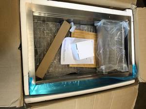 lot 2 image: All-in-One Apron-Front Farmhouse Stainless Steel 33 in. Single Bowl Workstation Sink with Faucet and Accessories by Glacier Bay- open box not used - see pictures