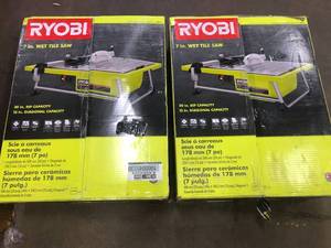 lot 26 image: 0.75 HP 7 in. 4.8 Amp Tabletop Tile Saw by RYOBI- set of 2 - mixed conditions - see pictures