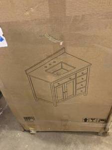 lot 35 image: Austen 36 in. Vanity in Dark Cherry with Granite Vanity Top in Black by Pegasus- open box not used- missing accessories