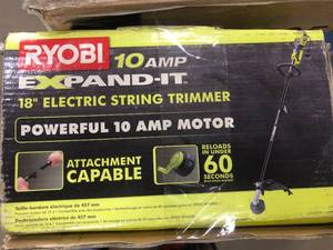 lot 36 image: 18 in. 10 Amp Attachment Capable Electric String Trimmer by RYOBI- open box not used - see pictures