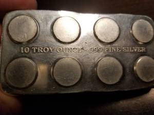 10 TROY OZ. .999 FINE SILVER BAR DOMINO STACKER