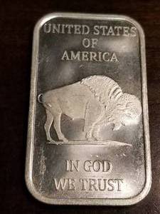 1 TROY OZ. .999 FINE SILVER BAR INDIAN BUFFALO DESIGN