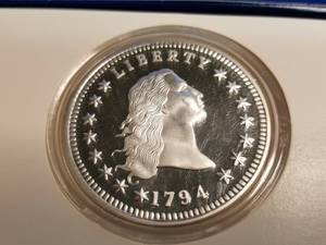2 TROY OZ. .999 FINE SILVER 1794 FLOWING HAIR DESIGN