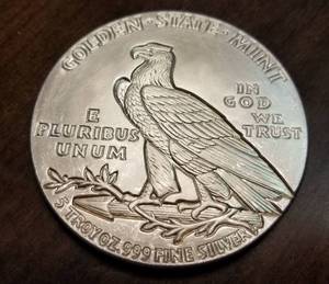 5 TROY OZ. .999 FINE SILVER ROUND INCUSE INDIAN DESIGN