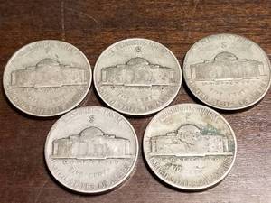 GROUP OF 5 US WWII WARTIME SILVER NICKELS