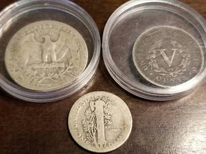 3 US COINS 1934 WASHINGTON 25C 1920-D MERCURY 10C 1905 LIBERTY 5C