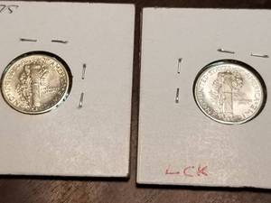 2 BU-UNC MERCURY DIMES 1943 1943-D