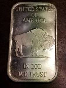 1 TROY OZ. .999 FINE SILVER BAR INDIAN BUFFALO DESIGN
