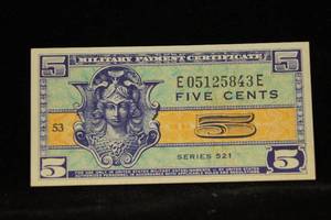 Series 521 5 Cent Military Payment Certificate