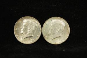 (2) 1964 90% Silver Kennedy Half Dollar Coins