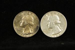 (2) 1964 Washington Silver Quarter Coins - PD