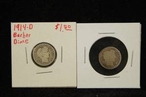 (2) US Barber Silver Dime Coins