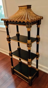 lot 30 image: Wonderful Petite Black & Gold Shelf with an Asian Flair