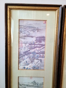 lot 41 image: Series of Four Framed Decorative Asian Inspired Panels