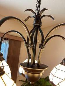 lot 272 image: Stained Glass White And Dark Brown 5 light Chandelier