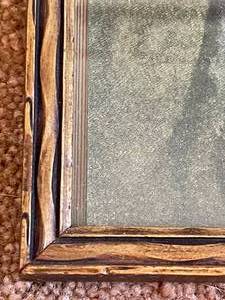 lot 313 image: Girl Admiring Bird Vintage Framed Art With Wooden Frame