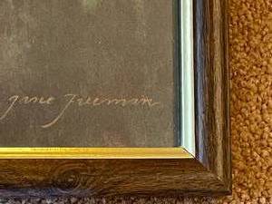 lot 317 image: Girl With Cat Vintage Framed Art By Jane Freeman