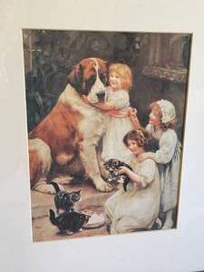 lot 320 image: Girls With Pets Framed Art
